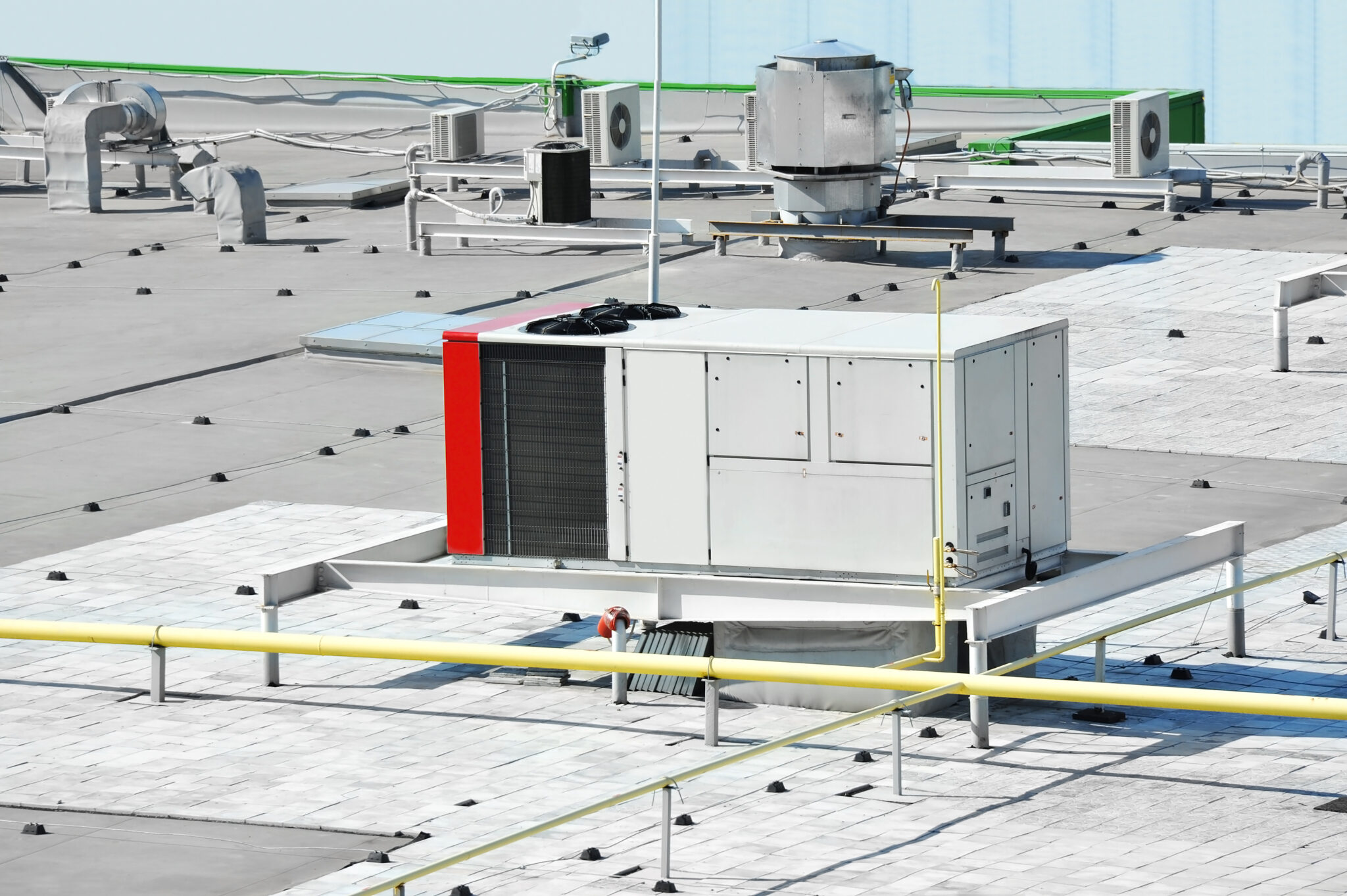 Industrial air conditioning and ventilation systems on a roof